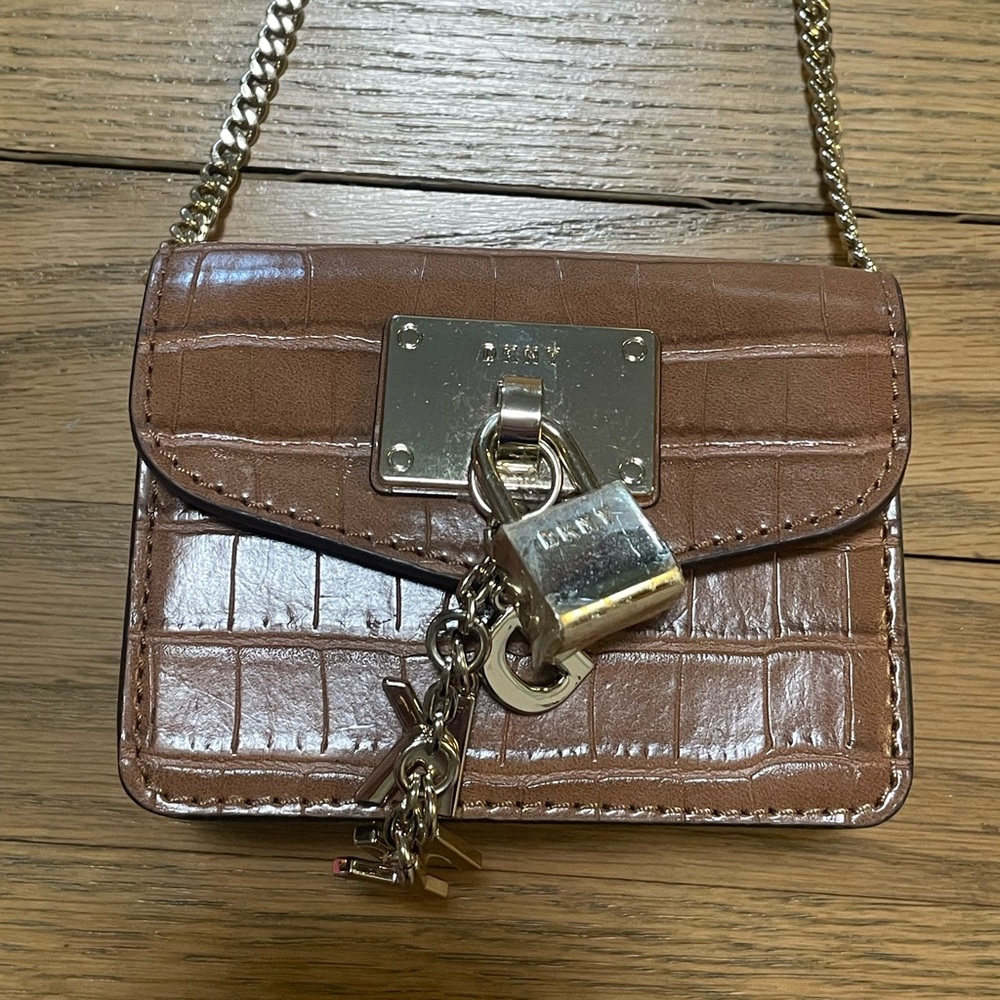 NWOT - DKNY Elissa Micro Mini Faux Leather Brown Croc-Embossed Crossbody Purse